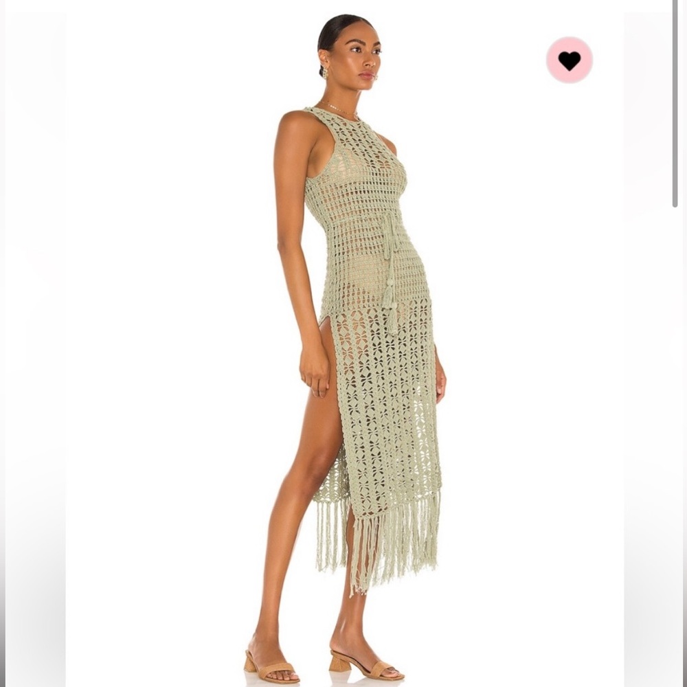 Elegant Olive Crochet Midi Dress - Picture 3 of 5